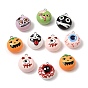 Halloween Opaque Resin Pendants, Flat Round Charms, with Platinum Iron Loop