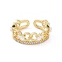 Brass Micro Pave Cubic Zirconia Open Rings, Chain Shape with Plastic Imitation Pearl Cuff Rings for Women