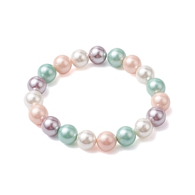 8mm Round Polished Shell Pearl Beaded Stretch Kids Bracelets