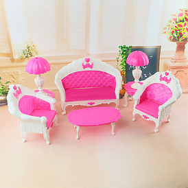 Plastic Doll Mini Table & Sofa Chair Set, Miniature Furniture Toys, for American Girl Doll Dollhouse Accessories