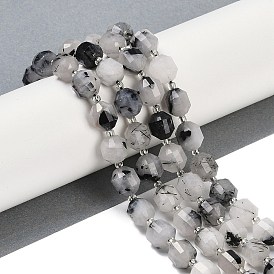 Natural Black Rutilated Quartz Beads Strands, Faceted, Bicone, Double Terminated Point Prism Beads