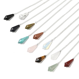 Маятники для биолокации с конусом из натурального и синтетического драгоценного камня, с посеребренными железными цепями, граненые