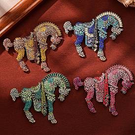 Штыри отворотом сплава горного хрусталя для одежды рюкзака, лошадь, античное золото 