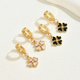 Elegant Stainless Steel Acrylic Clover Hoop Earrings for Women Daily Wear