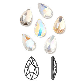K5 Glass Rhinestone Cabochons, Flat Back & Back Plated, Faceted, Teardrop
