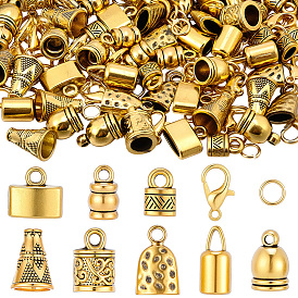 80 шт. 8 стили, концы шнура из сплава в тибетском стиле, Торцевые крышки, без свинца и без кадмия, запирать, в комплекте 50 застежки-карабины из цинкового сплава и 100 соединительное кольцо.
