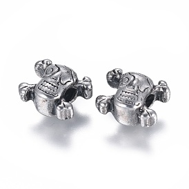 304 Stainless Steel European Beads, Large Hole Beads, Skull