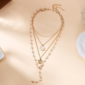 Женские многослойные ожерелья с подвесками из сплава и пластика и жемчуга, украшенные кисточками., золотые, белые