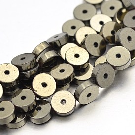 Flat Round Non-magnetic Synthetic Hematite Beads Strands, Imitation Pyrite, 6x2mm, Hole: 1mm, about 67pcs/strand, 15.5 inch