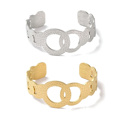 304 Stainless Steel Textured Ring Open Cuff Bangles for Women