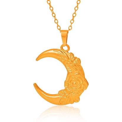 304 Женские ожерелья с подвеской в виде цветка и полумесяца из нержавеющей стали