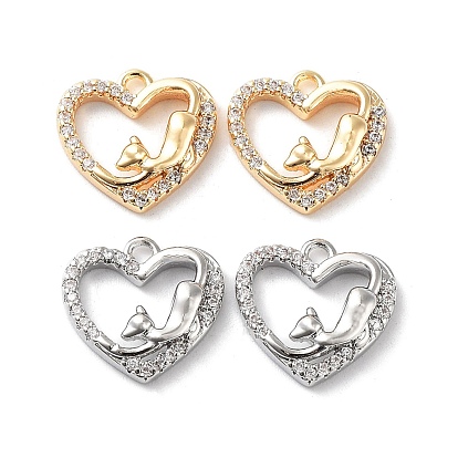 Rack Plating Brass Micro Pave Cubic Zirconia Pendants, Cadmium Free & Nickel Free & Lead Free, Heart Charm
