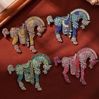 Штыри отворотом сплава горного хрусталя для одежды рюкзака, лошадь, античное золото 