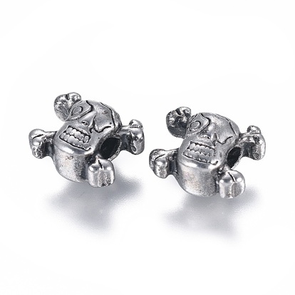 304 Stainless Steel European Beads, Large Hole Beads, Skull