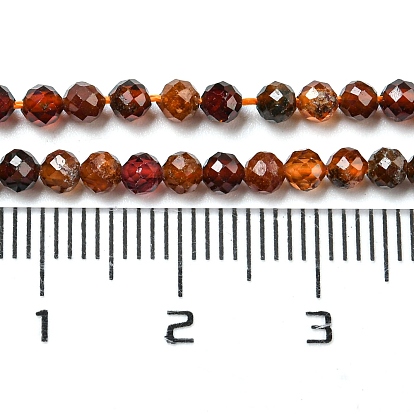 Natural Orange Garnet Beads Strands, Faceted, Round