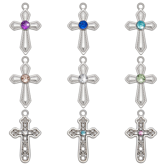 45 шт. 9 стили подвески из цинкового сплава со стразами, крест прелести, платина