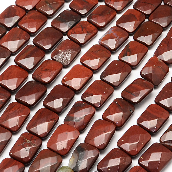 Faceted Rectangle Red Jasper Beads Strands, 16x12~13x5~6mm, Hole: 1mm, about 13pcs/strand, 8.26 inch