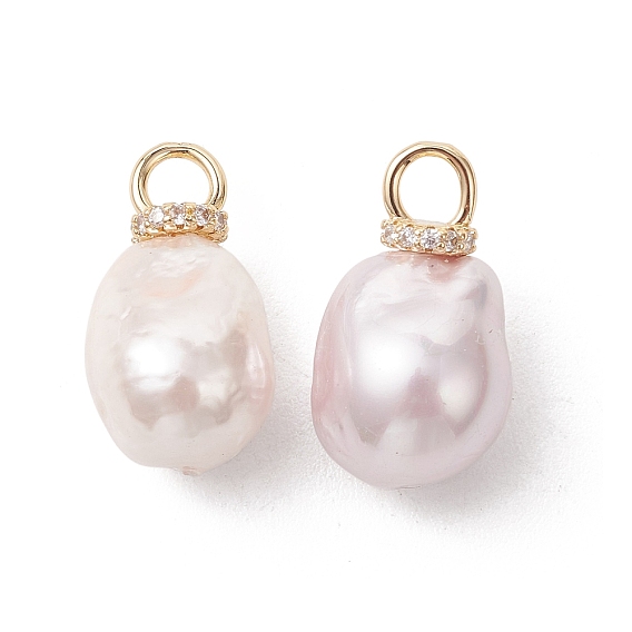 Подвески из гальванизированного стекла с имитацией жемчуга, Подвески с самородками, украшенные латунными микропаве из кубического циркония и застежками-пряжками., реальный 18 k позолоченный