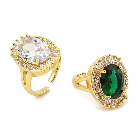 Овальные кольца-манжеты из латуни с микро-паве и кубическим цирконием для женщин, со стеклом, без кадмия, без никеля и без свинца, реальный 18 k позолоченный