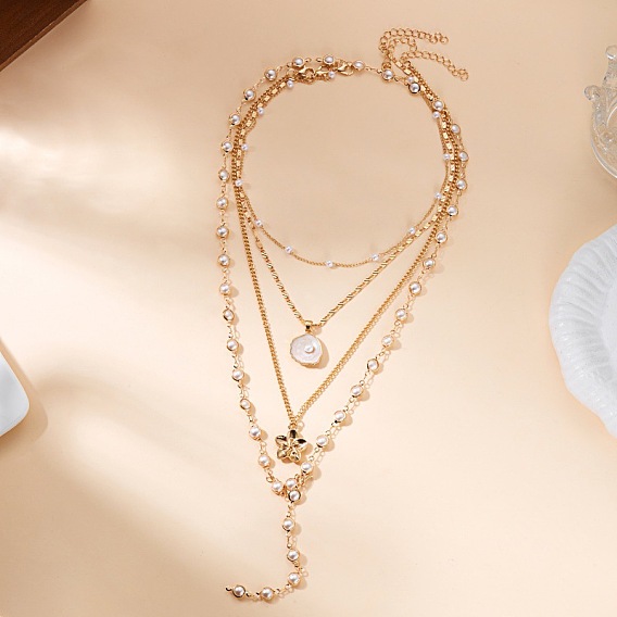 Женские многослойные ожерелья с подвесками из сплава и пластика и жемчуга, украшенные кисточками., золотые, белые