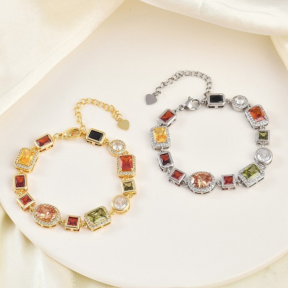 Латунные браслеты с микропаве из прозрачных кубических цирконий для женщин