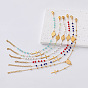 304 Stainless Steel Oval Religion Cross Link Resin Beaded Anklets for Women, Golden