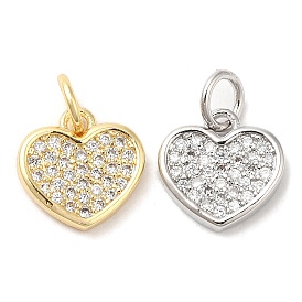 Brass with Cubic Zirconia Pendants, Long-Lasting Plated, Lead Free & Cadmium Free, Heart Charm