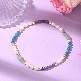 Эластичные браслеты для женщин из натурального зеленого авантюрина, аметиста, апатита и культивированного пресноводного жемчуга., круглые, С немагнитным синтетическим гематитом