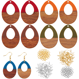 Olycraft DIY Two Tone Teardrop Pendant Earrings Making Kit, Including Opaque Resin & Walnut Wood Pendants, Brass Earring Hooks, Iron Open Jump Rings