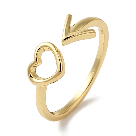 Heart & Arrow Rack Plating Brass Open Cuff Finger Rings for Women, Long-Lasting Plated, Lead Free & Cadmium Free