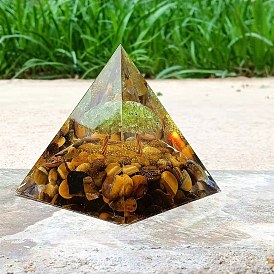 Tiger Eye Stone Crystal Pyramid Ornament Gravel Epoxy Resin Crafts Home Office Decoration