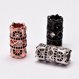 Brass Beads, Micro Pave Grade AAA Cubic Zirconia, Column, Cadmium Free & Nickel Free & Lead Free