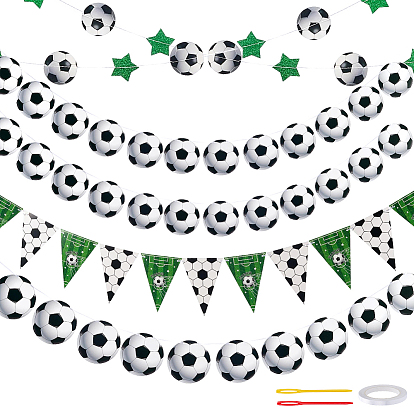 4Pcs 2 Styles Paper Football Hanging Banner, for Party Decor, with 2 Bags 2 Styles Hanging Banner