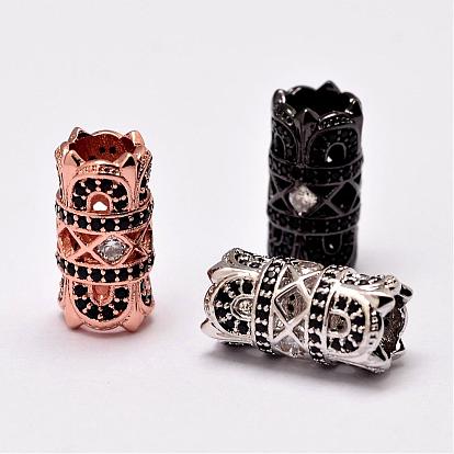 Brass Beads, Micro Pave Grade AAA Cubic Zirconia, Column, Cadmium Free & Nickel Free & Lead Free