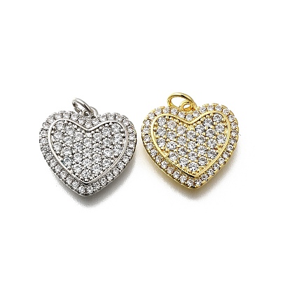 Латунные микро проложить кубического циркония подвески, сердце прелести, без свинца и без кадмия, долговечный, стойки покрытие, с целью перехода в кольце