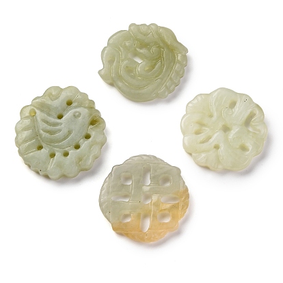 Резные подвески из натурального нефрита сюянь, плоские круглые прелести, птица/квадрат/дракон/цветок