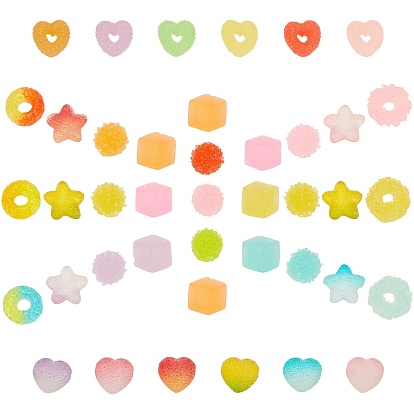 80 pcs 8 estilo cabujones de resina, cubo y pudín y rosquilla y corazón y estrella