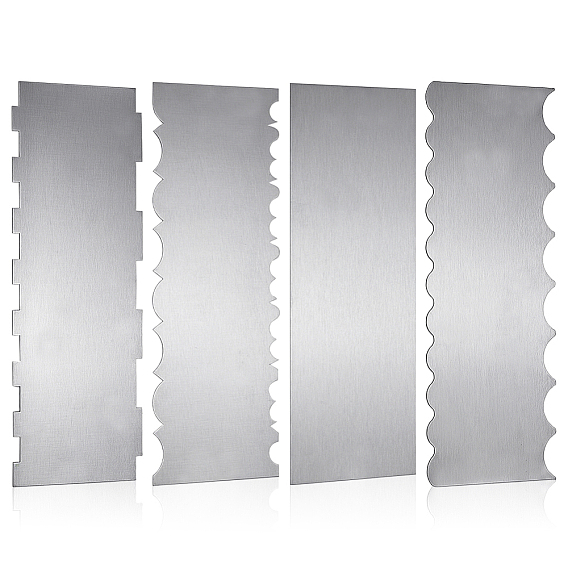 4Pcs 4 Styles Cake Cream Stainless Steel Scraper, Bakewere Tool, Rectangle
