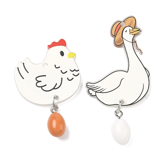 Печатные акриловые подвески, с подвесками в виде яиц из смолы и железным соединительным кольцом