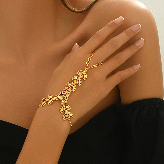 Элегантные латунные браслеты с листьями на пальцы, браслеты-цепочки для женщин