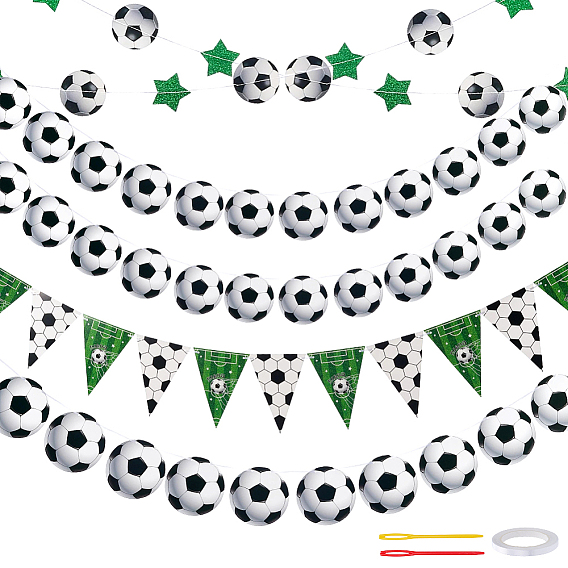 4 pièces 2 styles bannière suspendue de football en papier, pour la décoration de fête, avec 2 sacs 2 styles bannière suspendue