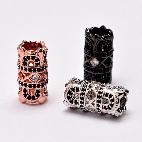 Brass Beads, Micro Pave Grade AAA Cubic Zirconia, Column, Cadmium Free & Nickel Free & Lead Free