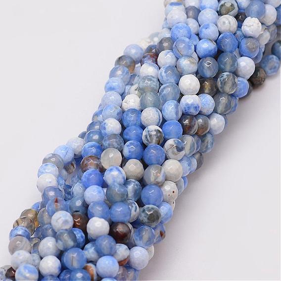 Natural Fire Crackle Agate Bead Strands, Dyed, Faceted, Round