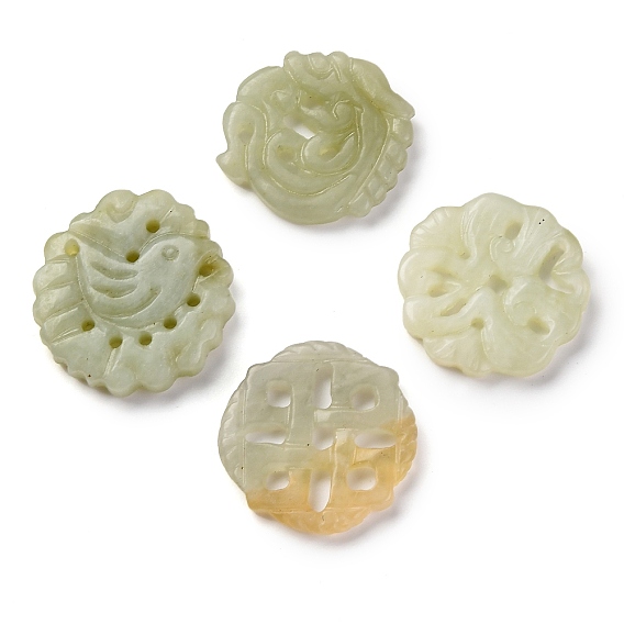 Резные подвески из натурального нефрита сюянь, плоские круглые прелести, птица/квадрат/дракон/цветок