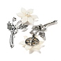 Shell Flower Alloy Brooch, with Freshwater Pearls, Antique Silver