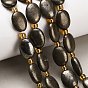 Нити из бусин из натурального золотого пирита/золотого пирита, Плоско-овальные, с бисером