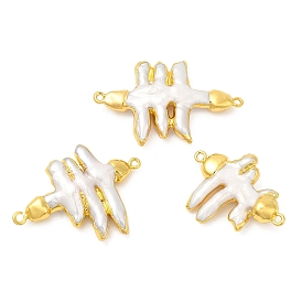 Baroque Style Natural Keshi Pearl Fence Connector Charms, Long-Lasting Plated, with Golden Plated Brass Findings