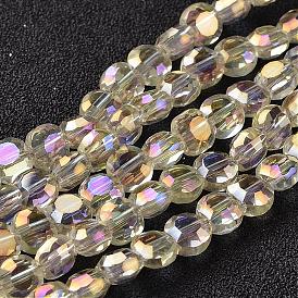 Electroplate Glass Bead Strands, Full Rainbow Plated, Flat Round, Faceted