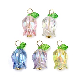 Акриловые подвески, с бусинами-разделителями в виде маргаритки из сплава и 304 фурнитурой из нержавеющей стали, тюльпан