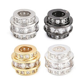 Латунь микропаве прозрачный кубический цирконий европейский бисер, колонка с большим отверстием бусина, долговечный, стойки покрытие, без свинца и без кадмия